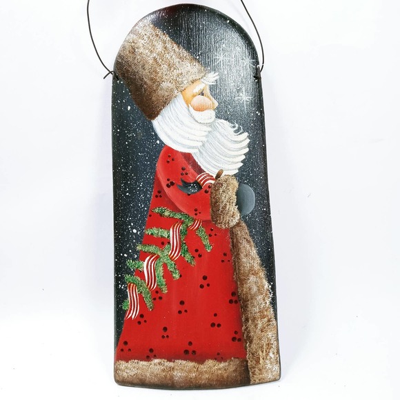 Vtg Father Christmas Wood Rustic Wall Art Starry Night Sky Hand Painted (cby) - Picture 2 of 5